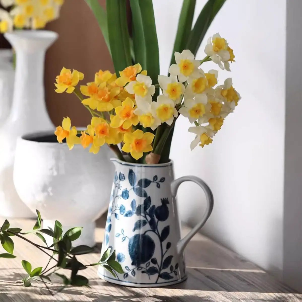 Pomegranate Hand-Painted Blue and White Porcelain Vase by RusticReach