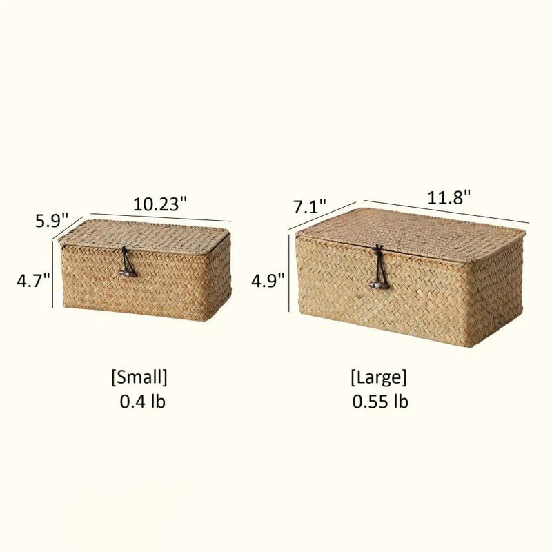 Rectangular Natural Straw Storage Basket with Lid by RusticReach