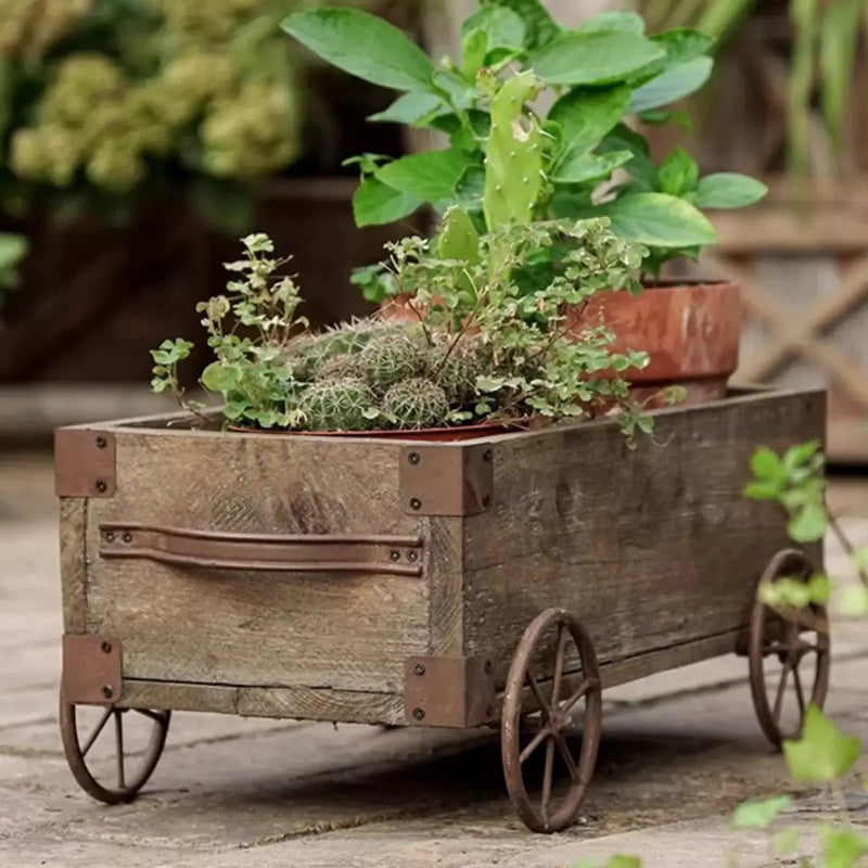 Wooden Wagon Planter Garden Flower Box by RusticReach