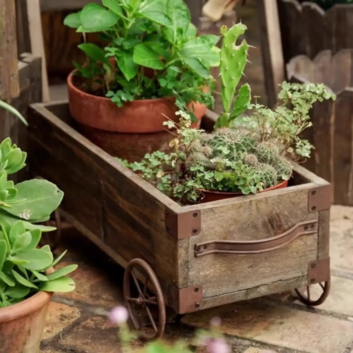 Wooden Wagon Planter Garden Flower Box by RusticReach
