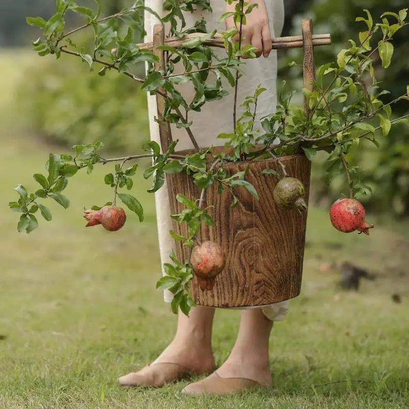 Old-fashioned Wooden Round Bucket by RusticReach