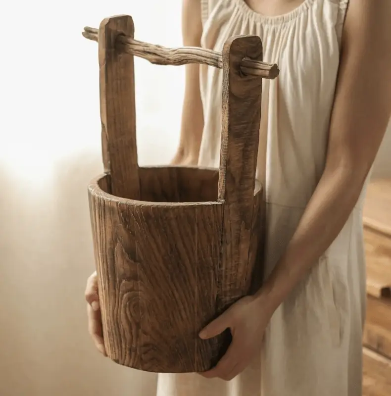 Old-fashioned Wooden Round Bucket by RusticReach