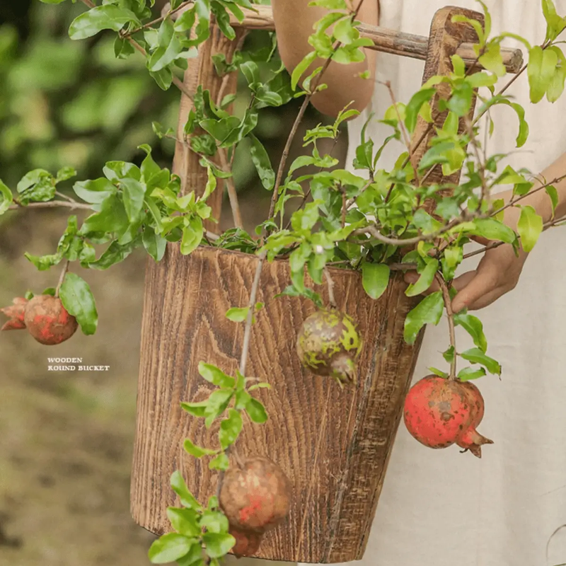 Old-fashioned Wooden Round Bucket by RusticReach