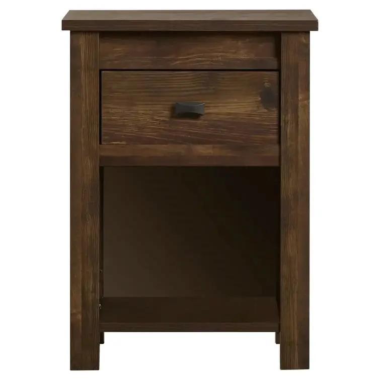 Farmhouse 1-Drawer Bedroom Nightstand with Open Shelf in Rustic Pine Finish by HomePacific