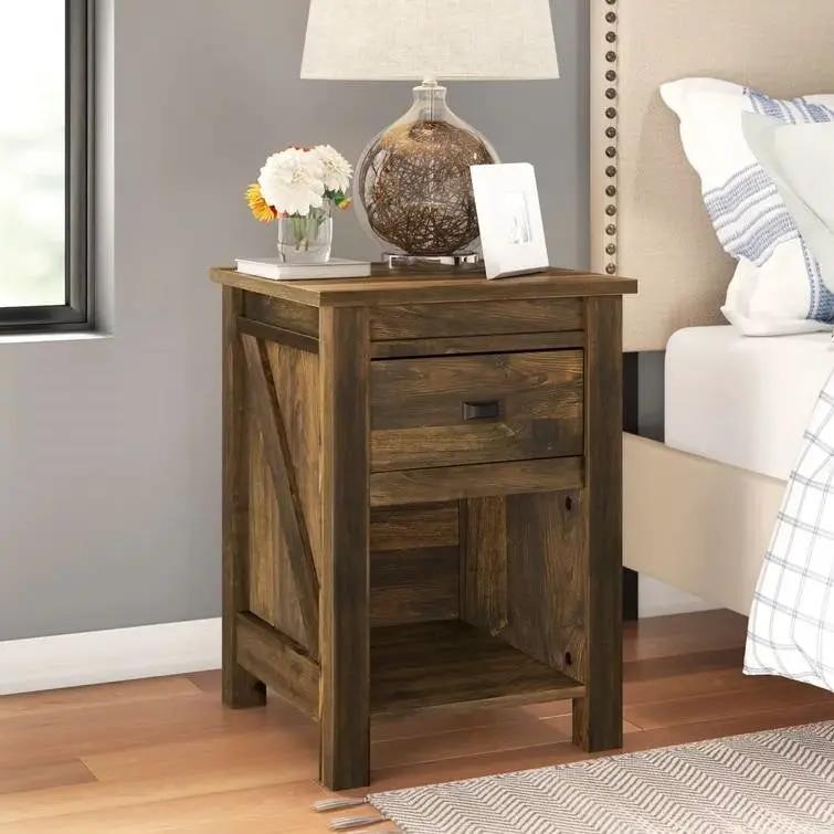 Farmhouse 1-Drawer Bedroom Nightstand with Open Shelf in Rustic Pine Finish by HomePacific
