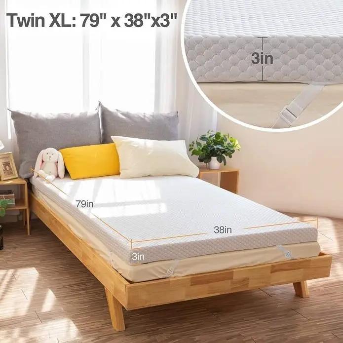Twin XL 3-inch Memory Foam Mattress Topper with Removeable Baffle Box Cover by HomePacific