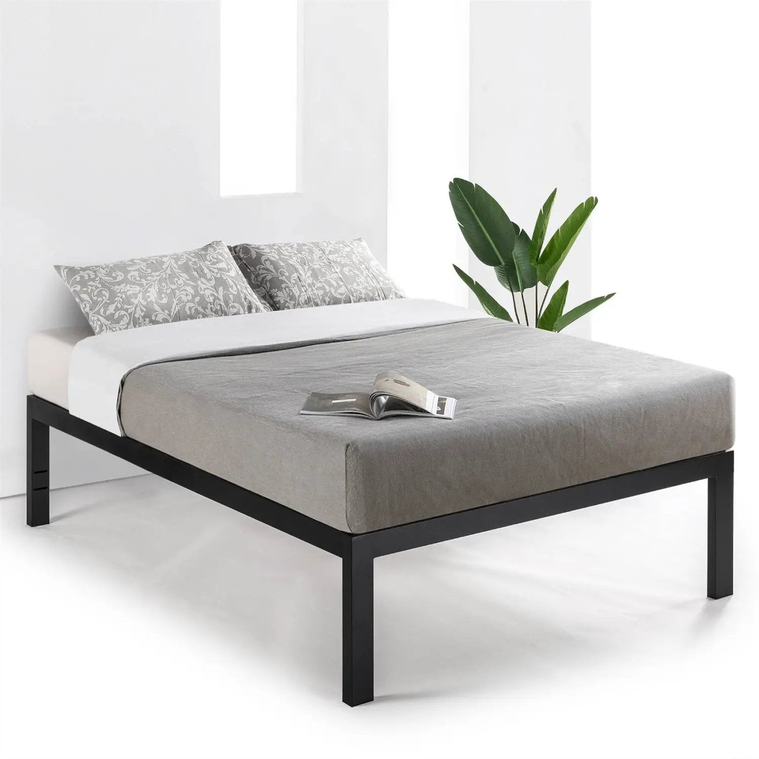 Twin size 18 Inch Easy Assemble Metal Platform Bed Frame Wooden Slats by HomePacific