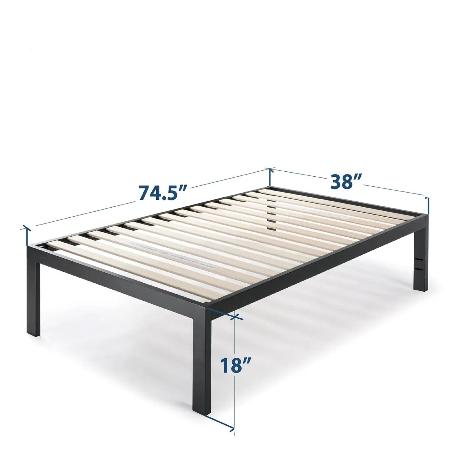 Twin size 18 Inch Easy Assemble Metal Platform Bed Frame Wooden Slats by HomePacific