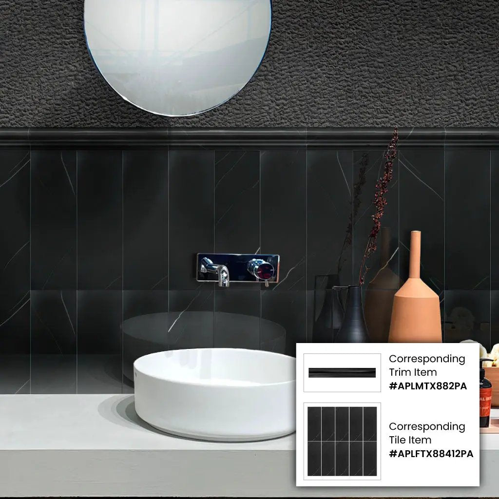 Eastern Black 2x12 Chair Rail Polished Marble Tile Trim (10 pack, 1.667 sq ft/case) by Apollo Tile