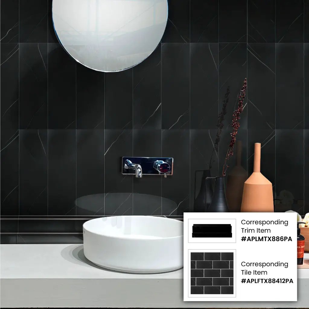 Eastern Black 4x12 Polished Subway Marble Tile (15 pack, 5 sq ft/case) by Apollo Tile