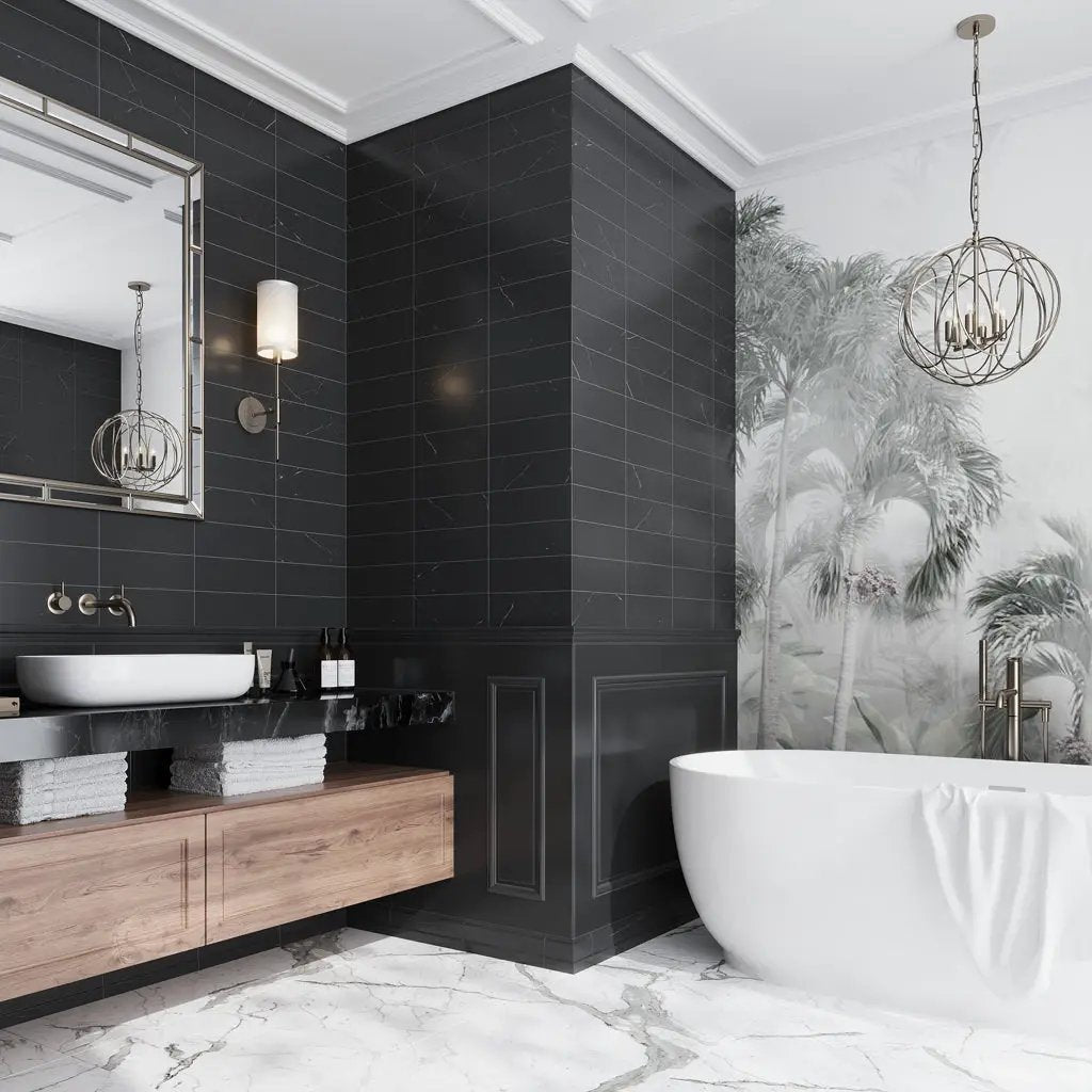 Eastern Black 4x12 Polished Subway Marble Tile (15 pack, 5 sq ft/case) by Apollo Tile