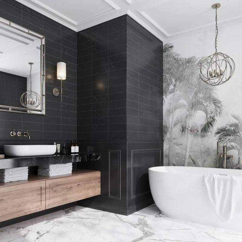 Eastern Black 4x12 Polished Subway Marble Tile (15 pack, 5 sq ft/case) by Apollo Tile