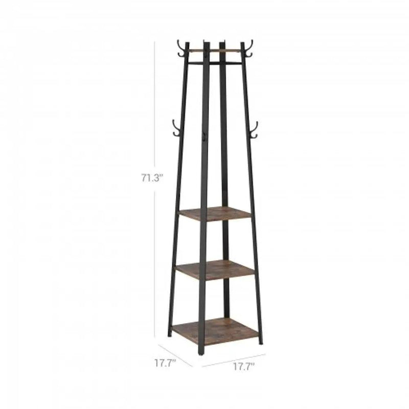 Modern Industrial Metal Frame Wood Shelf Coat Rack with 3-Shelves by HomePacific