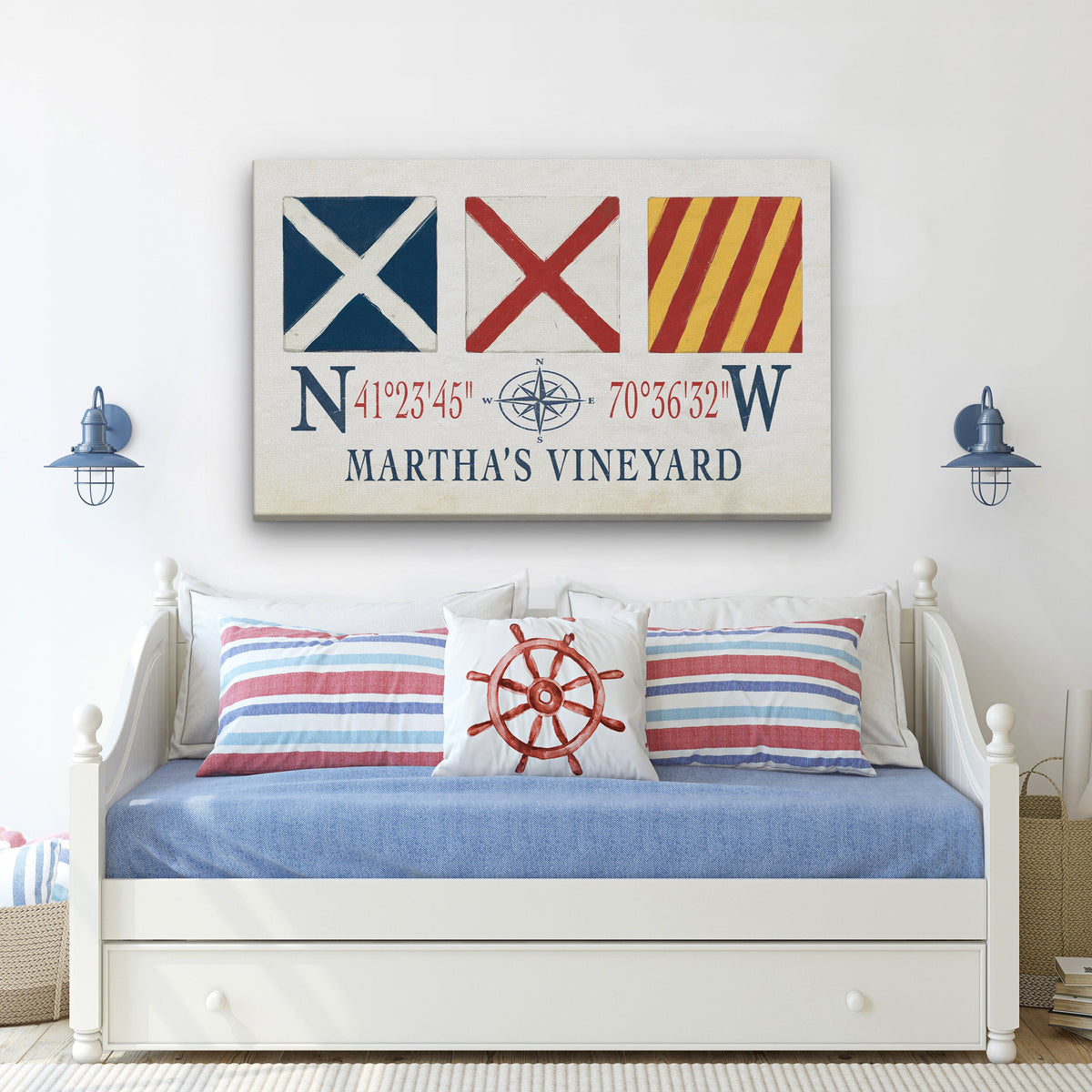 Marthas Vineyard Canvas Print - Nautical Signal Flags & Coordinates, photo 2 of 8