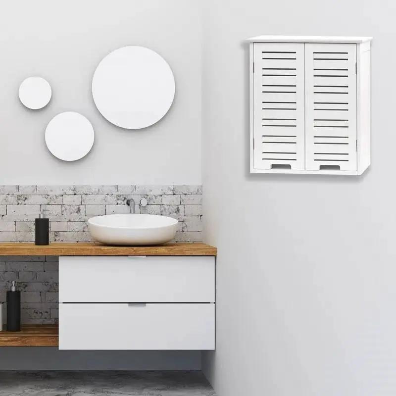 Wall-Mount Bathroom Storage Cabinet with Louver Doors in White Wood Finish by HomePacific