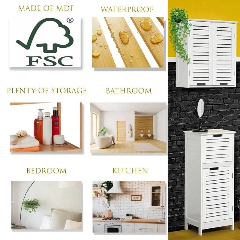 Wall-Mount Bathroom Storage Cabinet with Louver Doors in White Wood Finish by HomePacific