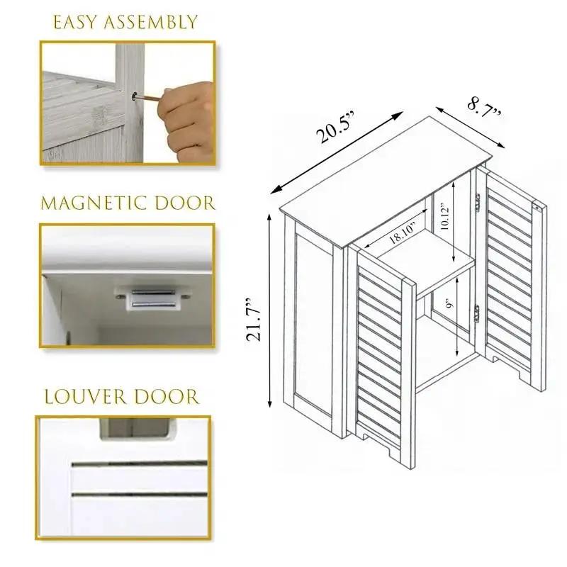 Wall-Mount Bathroom Storage Cabinet with Louver Doors in White Wood Finish by HomePacific