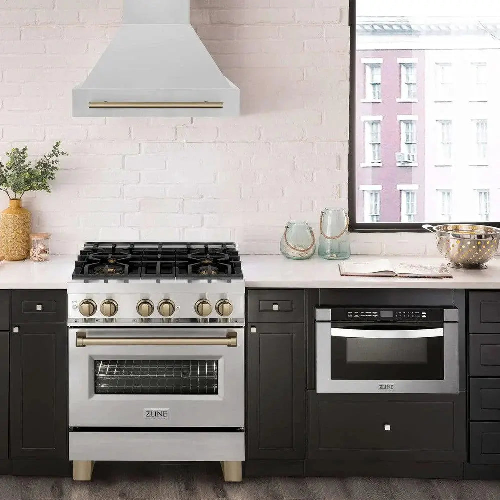 ZLINE 30" Autograph Stainless Wall Range Hood, White, 8654STZ-30-CB by Farmhouse Kitchen and Bath