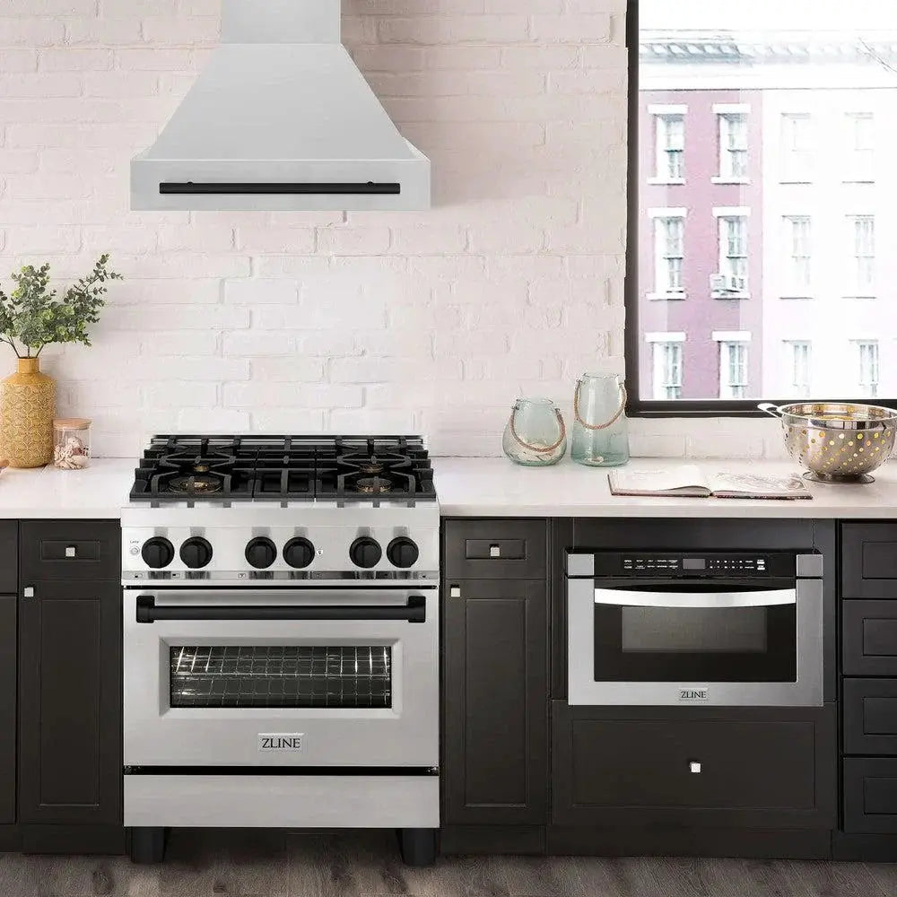 ZLINE 30" Autograph Stainless Wall Range Hood, White, 8654STZ-30-MB by Farmhouse Kitchen and Bath