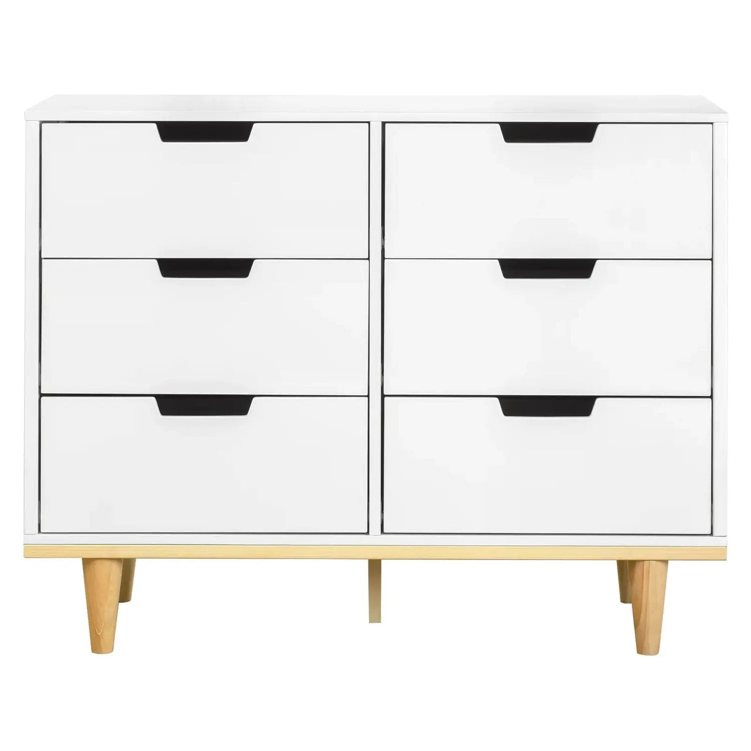 Modern Mid-Century Style 6-Drawer Double Dresser in White Natural Wood Finish by HomePacific