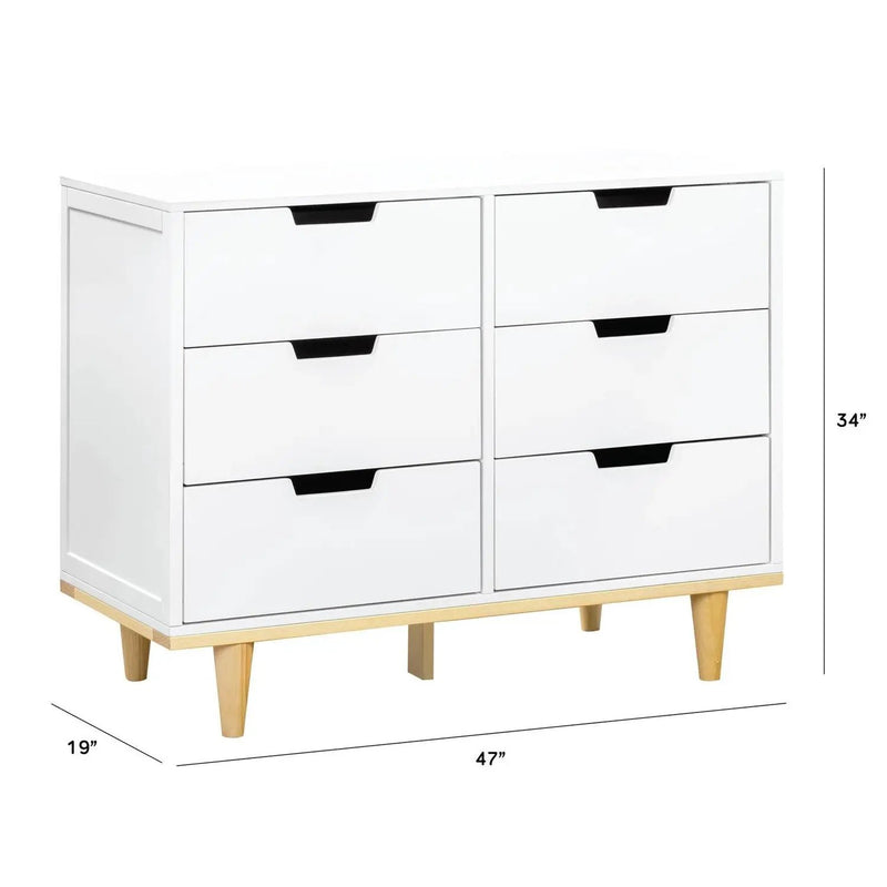 Modern Mid-Century Style 6-Drawer Double Dresser in White Natural Wood Finish by HomePacific