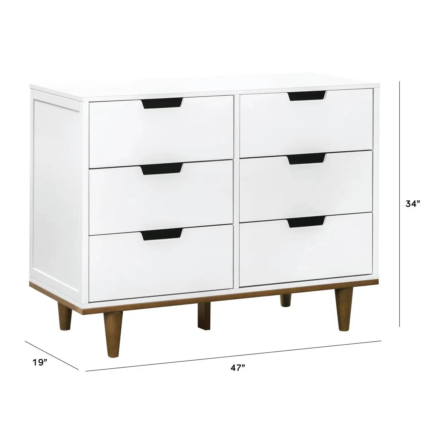 Modern Mid-Century Style 6-Drawer Double Dresser in White Walnut Wood Finish by HomePacific