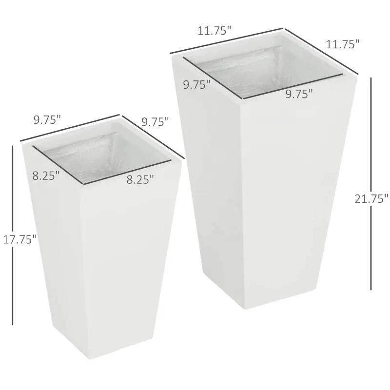 Set of 2 Modern Lightweight Outdoor Patio Flower Pot Planter Box in White by HomePacific