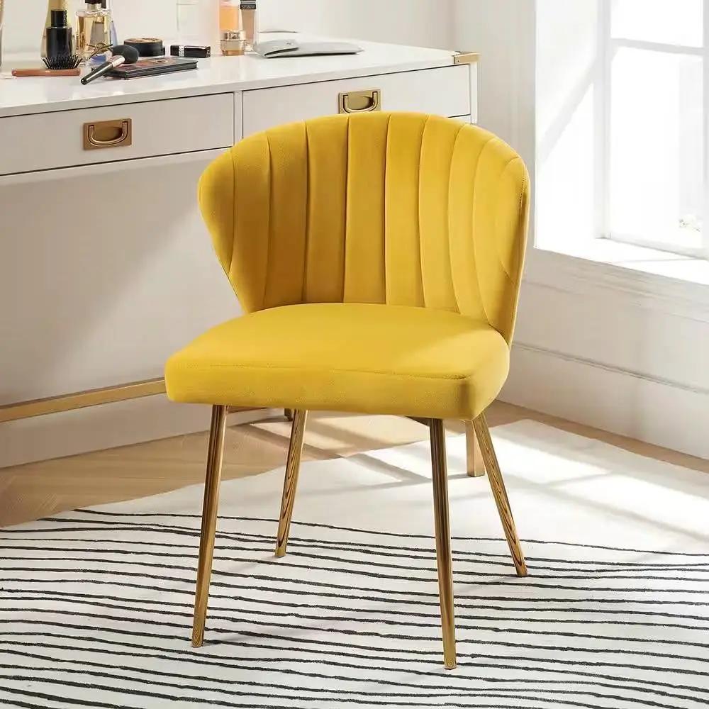 Mustard Yellow Velvet Upholstered Wingback Accent Side Chair w/ Gold Metal Legs by HomePacific