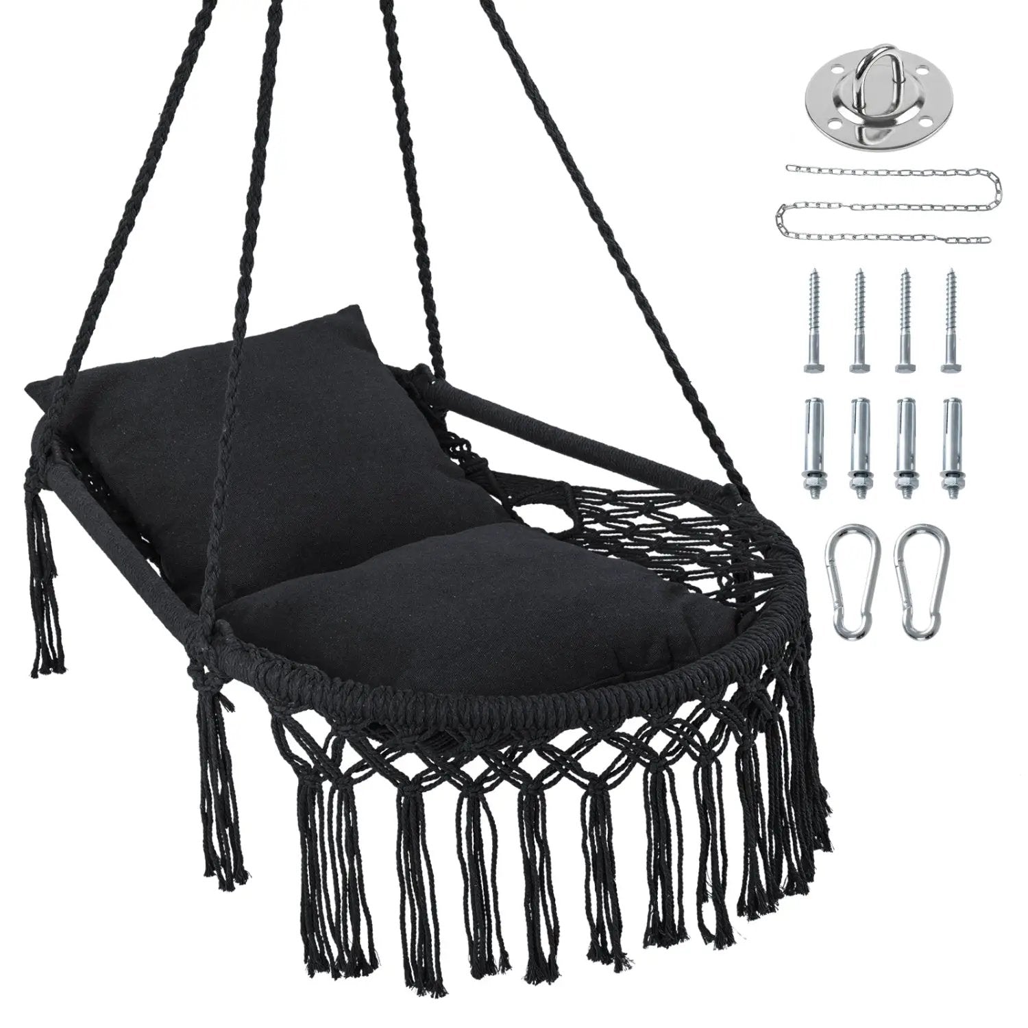 Macrame Swing Chair Hammock Chair with 2 Removable Cushions by DirectDeals