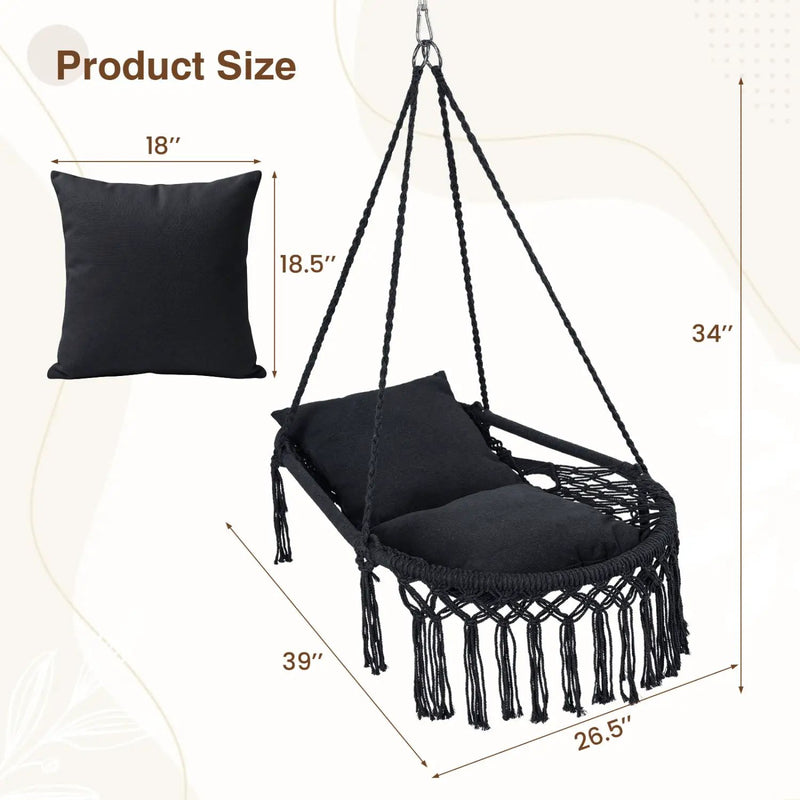 Macrame Swing Chair Hammock Chair with 2 Removable Cushions by DirectDeals