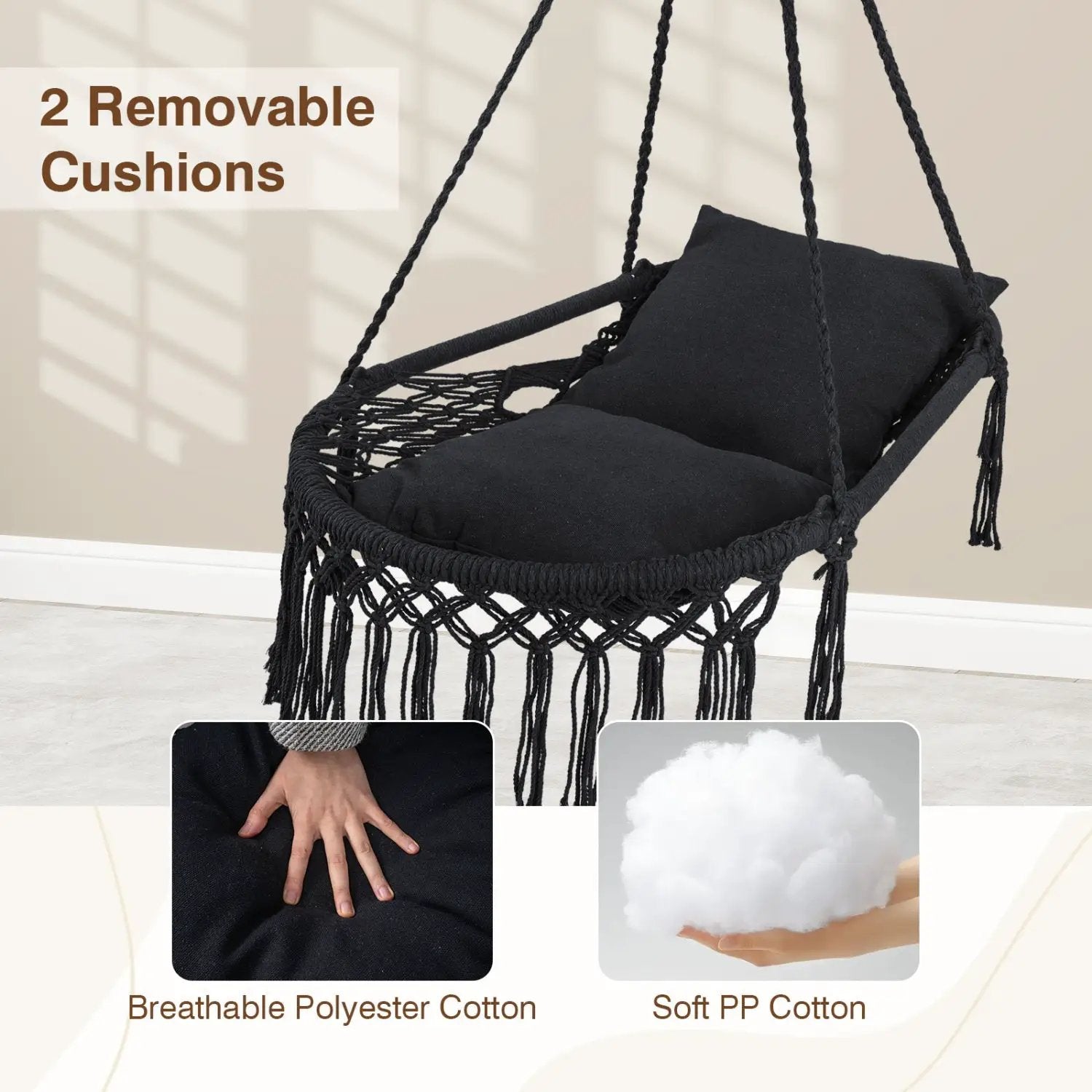 Macrame Swing Chair Hammock Chair with 2 Removable Cushions by DirectDeals