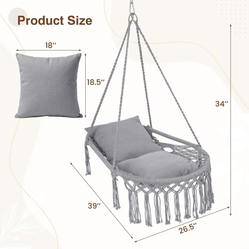 Macrame Swing Chair Hammock Chair with 2 Removable Cushions by DirectDeals