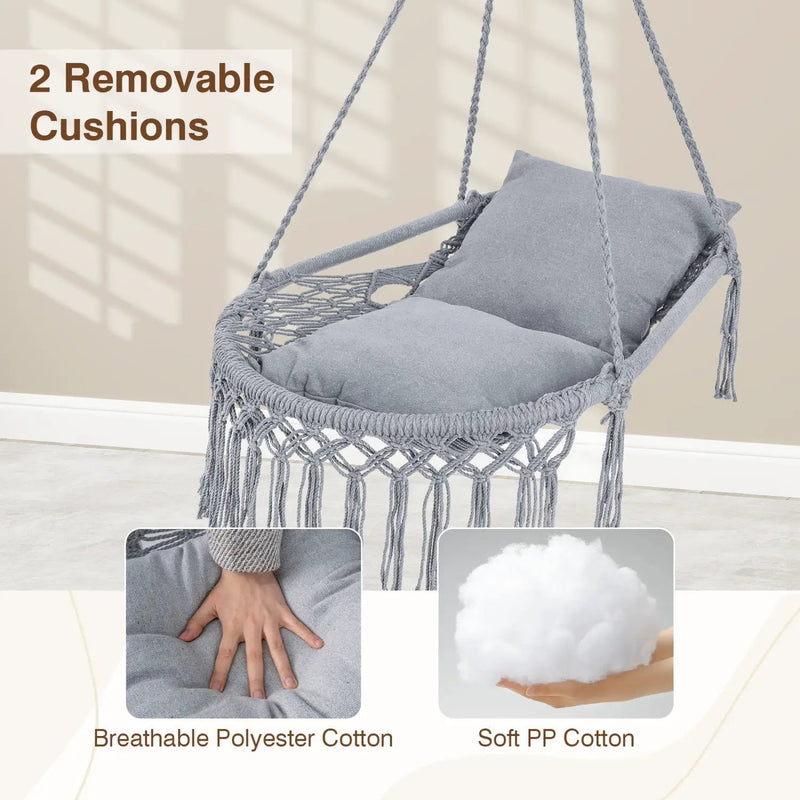 Macrame Swing Chair Hammock Chair with 2 Removable Cushions by DirectDeals