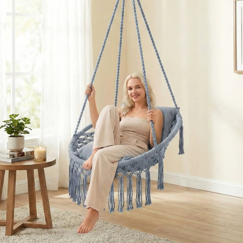 Macrame Swing Chair Hammock Chair with 2 Removable Cushions by DirectDeals