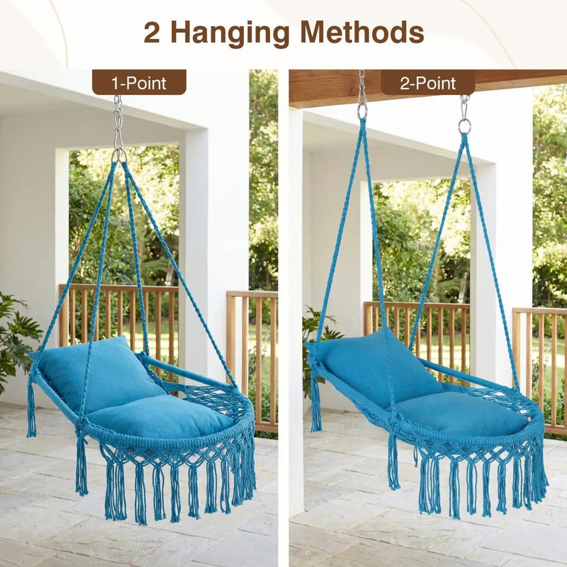 Macrame Swing Chair Hammock Chair with 2 Removable Cushions by DirectDeals