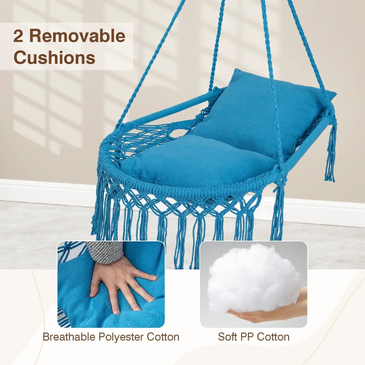 Macrame Swing Chair Hammock Chair with 2 Removable Cushions by DirectDeals