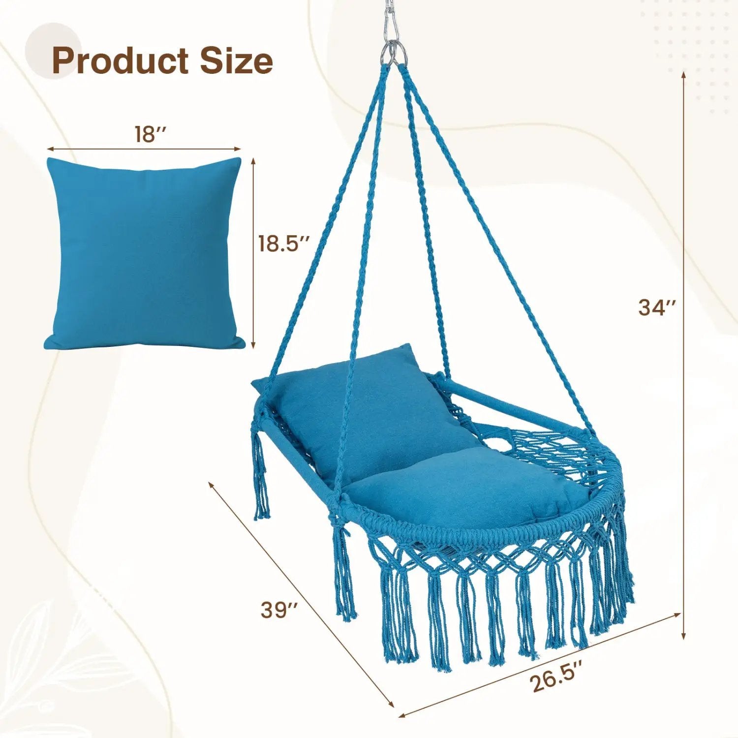 Macrame Swing Chair Hammock Chair with 2 Removable Cushions by DirectDeals
