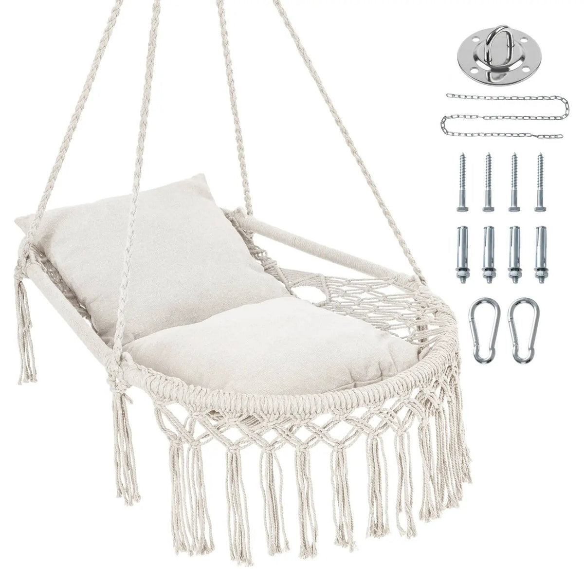 Macrame Swing Chair Hammock Chair with 2 Removable Cushions by DirectDeals