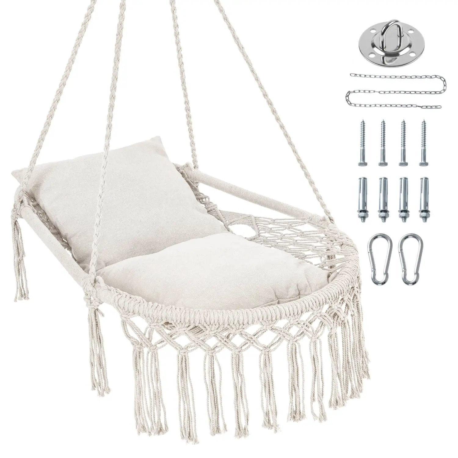 Macrame Swing Chair Hammock Chair with 2 Removable Cushions by DirectDeals