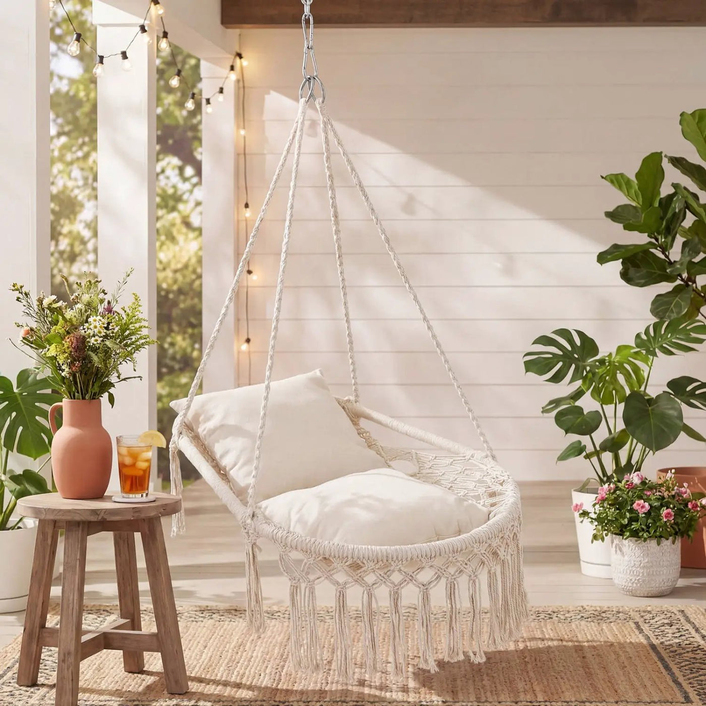 Macrame Swing Chair Hammock Chair with 2 Removable Cushions by DirectDeals