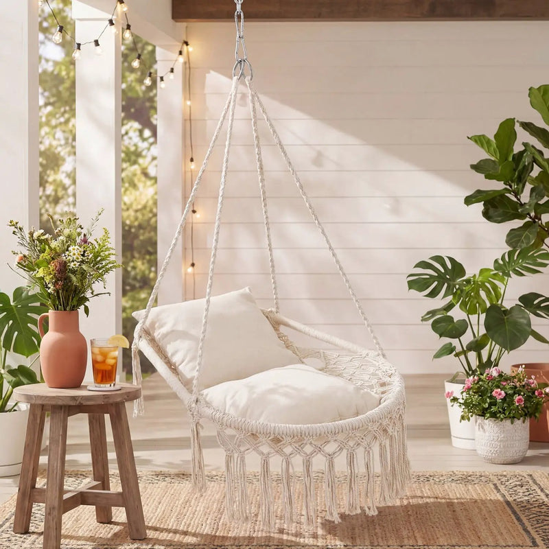 Macrame Swing Chair Hammock Chair with 2 Removable Cushions by DirectDeals