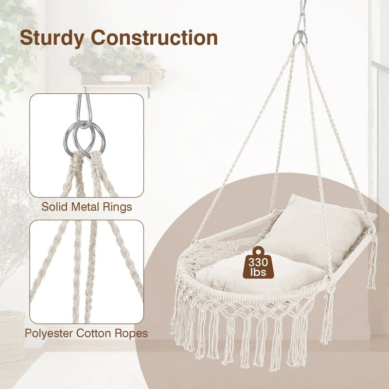 Macrame Swing Chair Hammock Chair with 2 Removable Cushions by DirectDeals