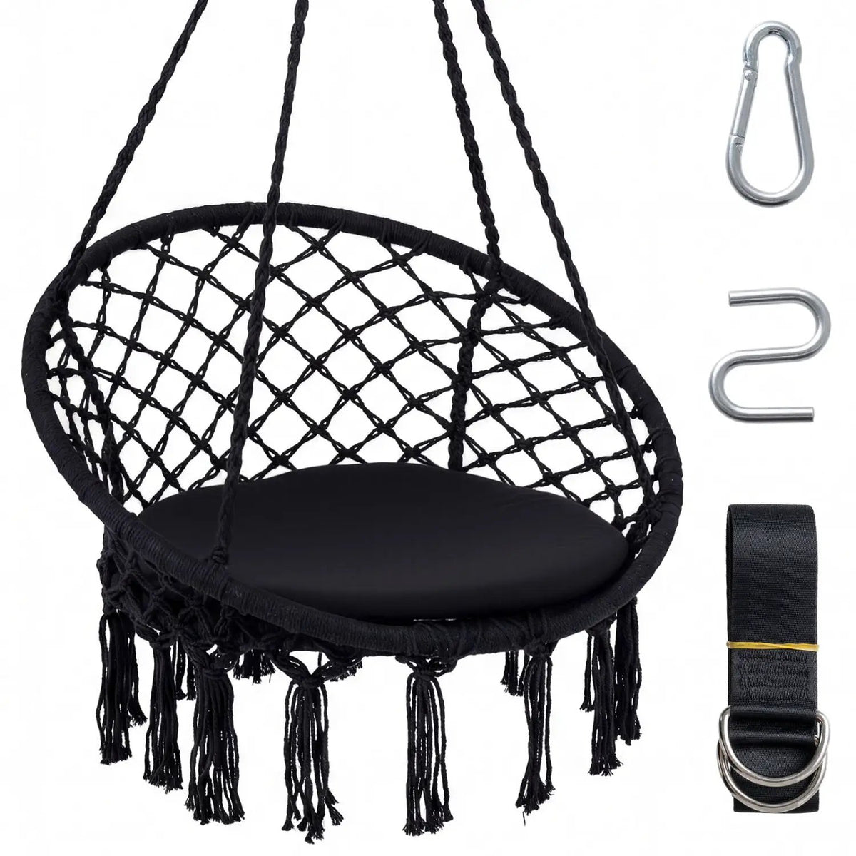 Macrame Swing Chair Hammock Chair with Round Seat Cushion by DirectDeals