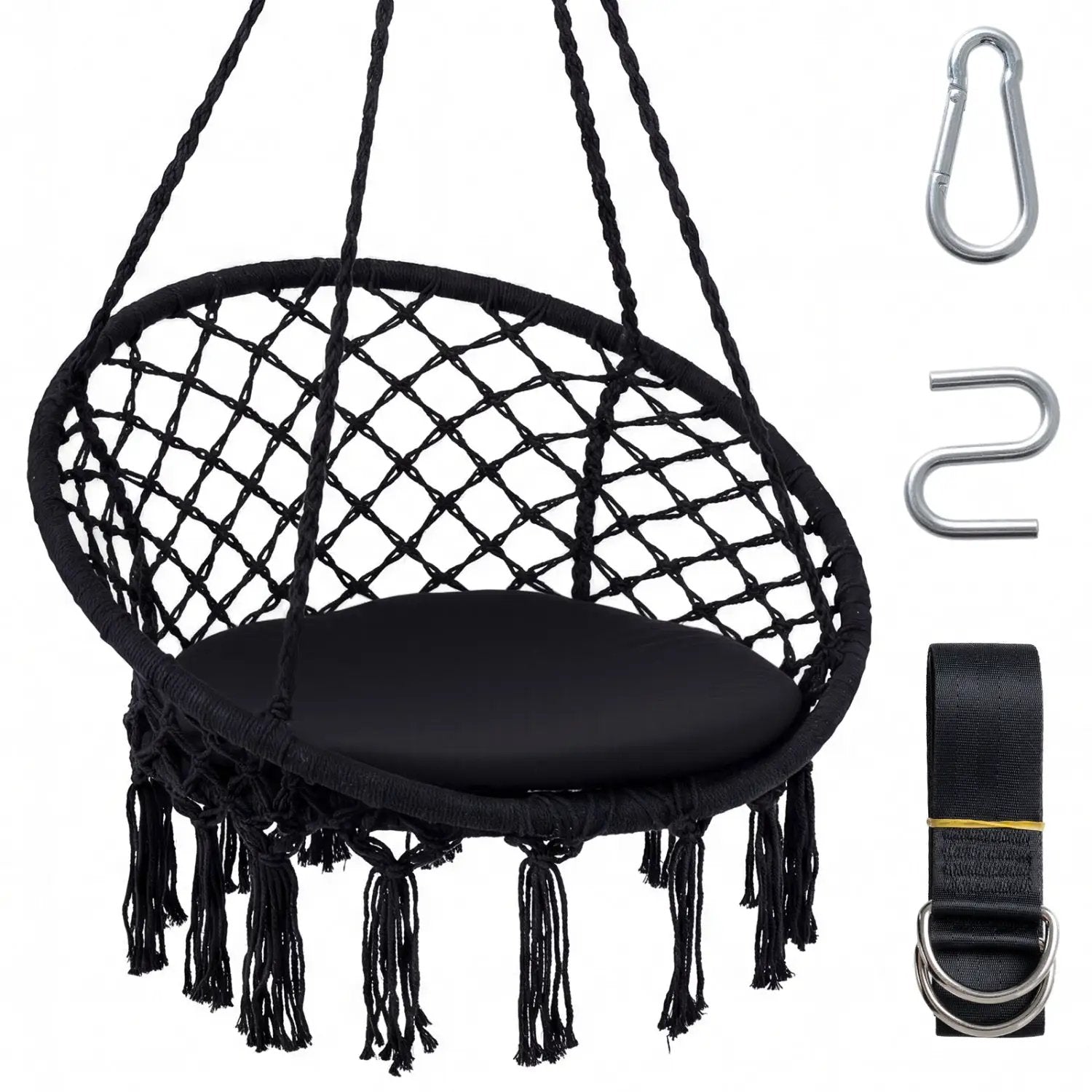 Macrame Swing Chair Hammock Chair with Round Seat Cushion by DirectDeals