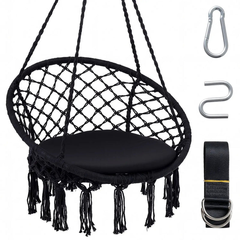 Macrame Swing Chair Hammock Chair with Round Seat Cushion by DirectDeals