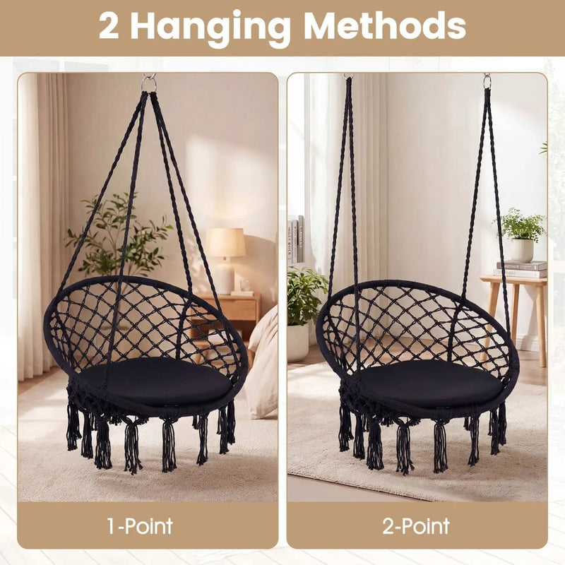 Macrame Swing Chair Hammock Chair with Round Seat Cushion by DirectDeals