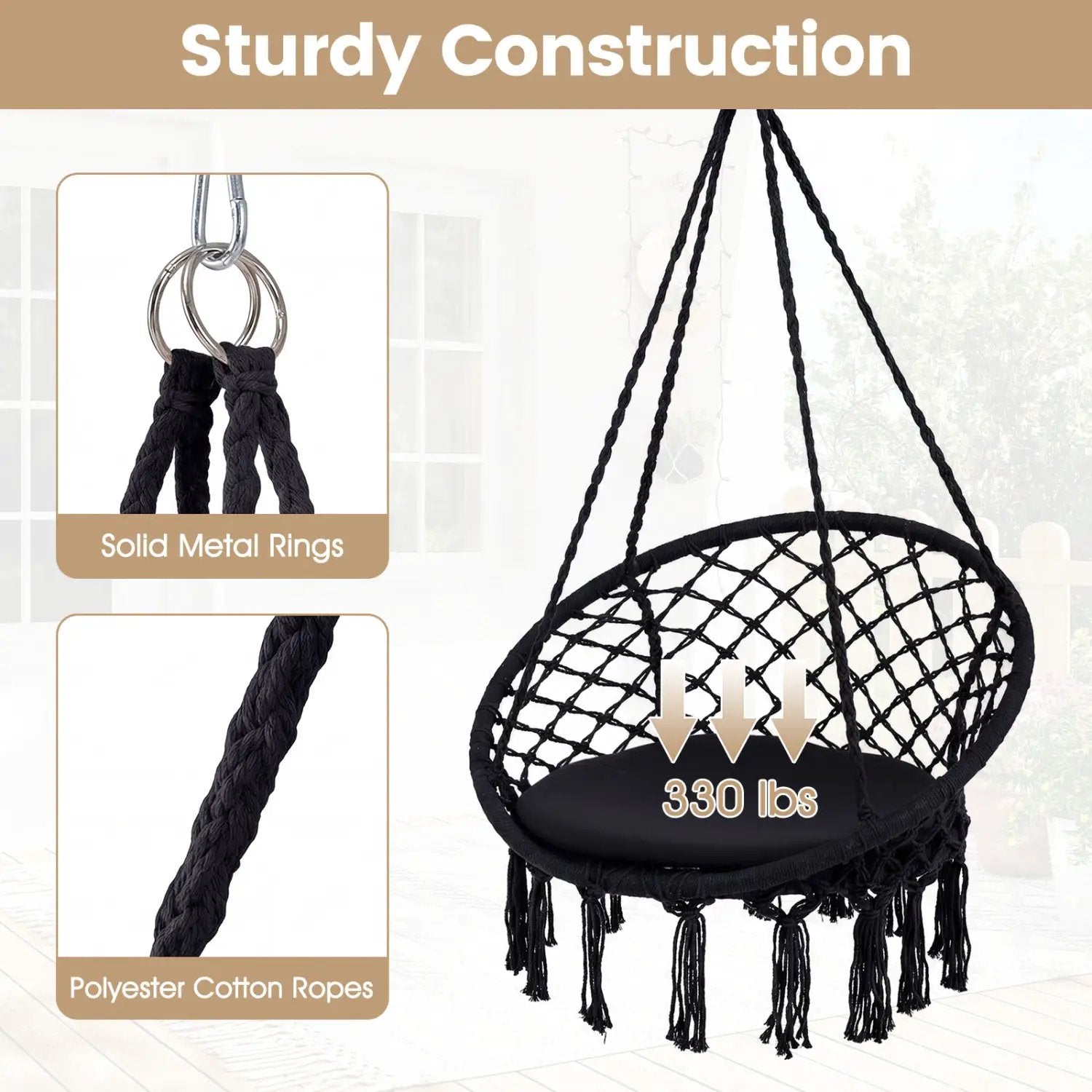 Macrame Swing Chair Hammock Chair with Round Seat Cushion by DirectDeals