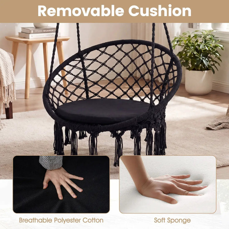Macrame Swing Chair Hammock Chair with Round Seat Cushion by DirectDeals
