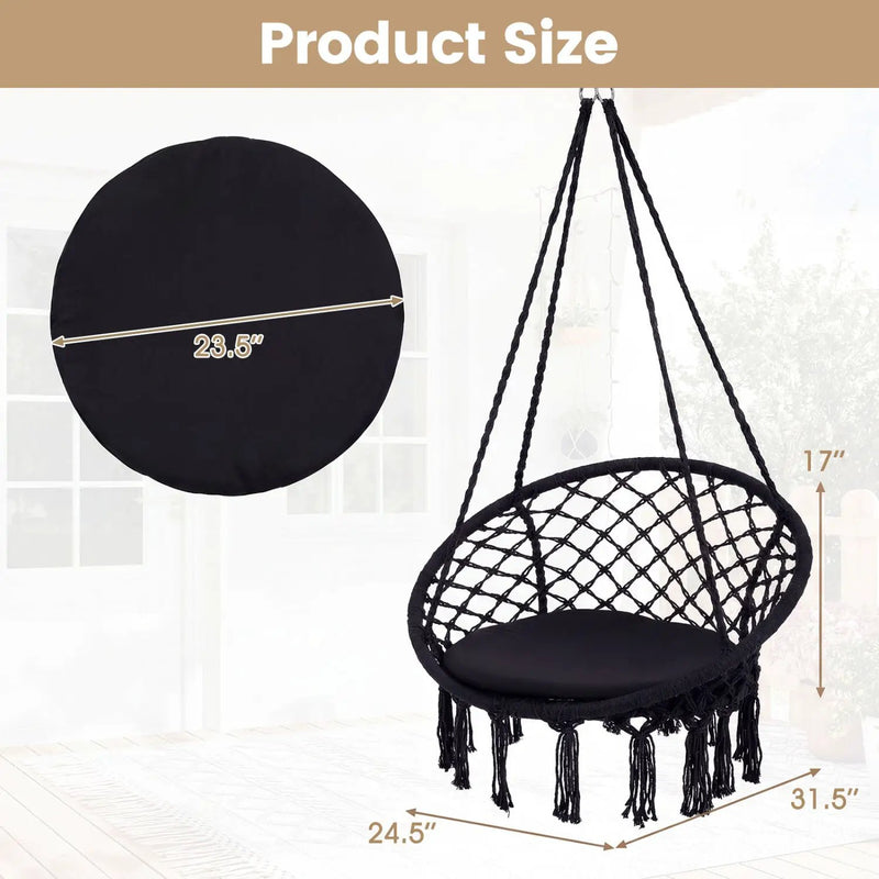Macrame Swing Chair Hammock Chair with Round Seat Cushion by DirectDeals