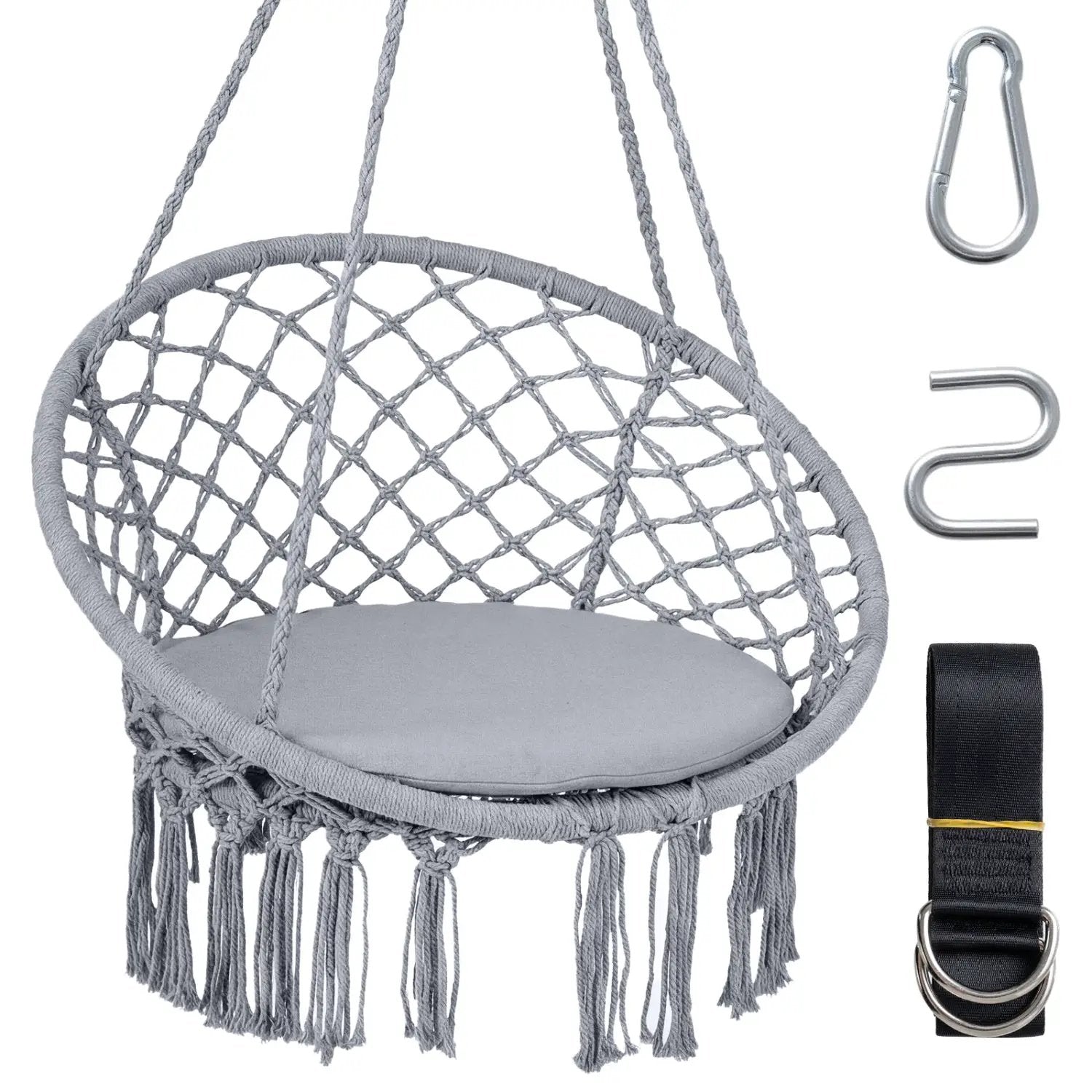 Macrame Swing Chair Hammock Chair with Round Seat Cushion by DirectDeals